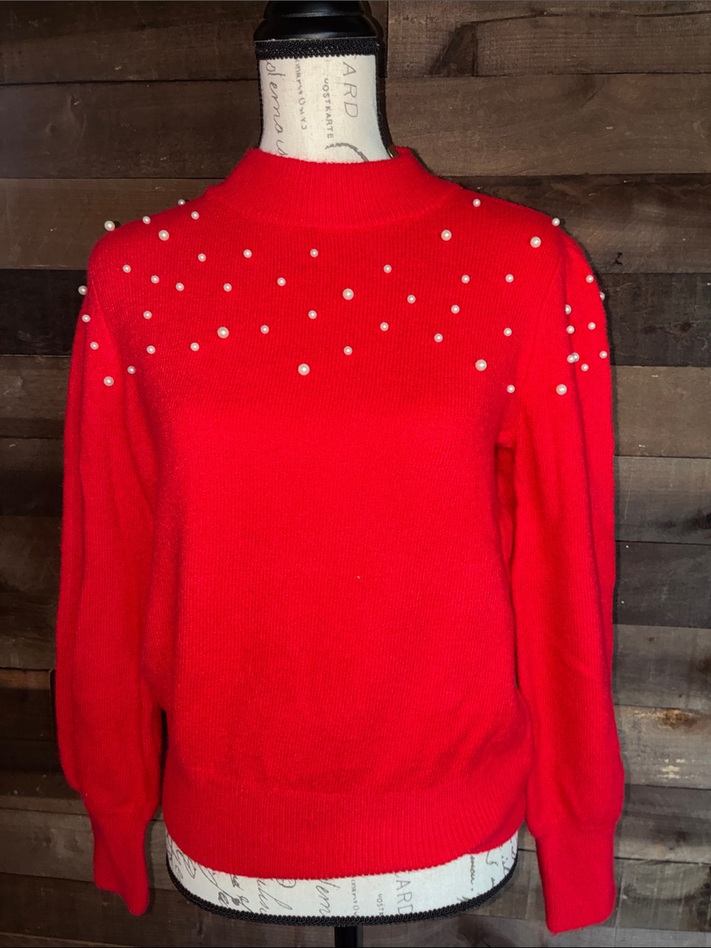 CeCe Red Pearl-Embellished Turtleneck Sweater #Holiday Sweater #preppy